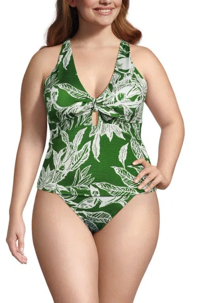 Lands' End Plus Size Shine Ribbed Tankini Top And High Waisted Bottom Swimsuit Set
