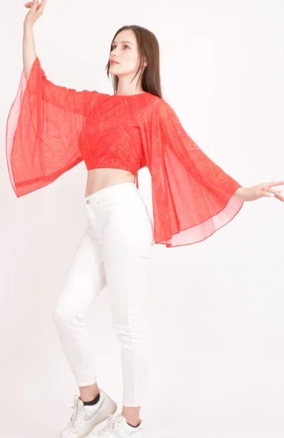 Raas Eva Red Bell Sleeves Crop Top