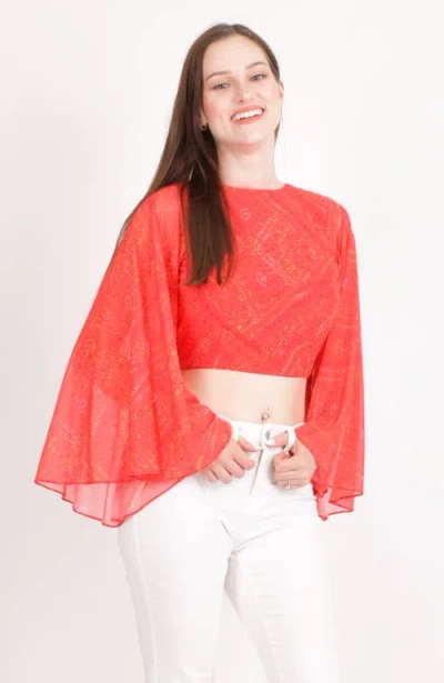 Raas Eva Red Bell Sleeves Crop Top