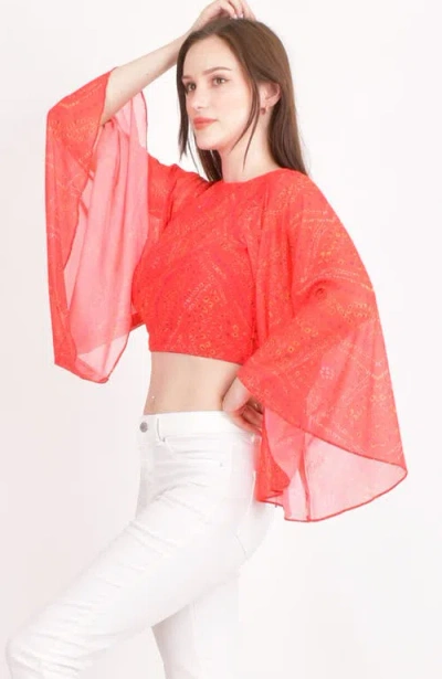 Raas Eva Red Bell Sleeves Crop Top