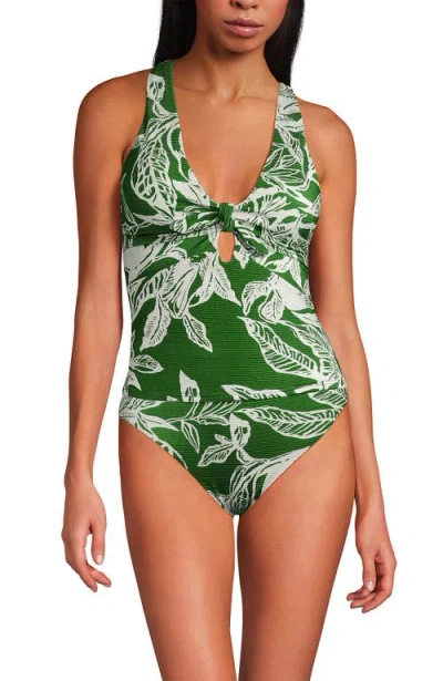Lands' End Shine Ribbed Tankini Top And High Waisted Bottom Swimsuit Set