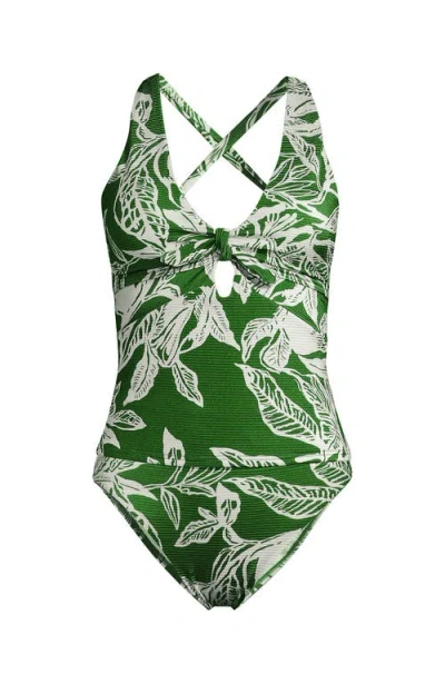 Lands' End Shine Ribbed Tankini Top And High Waisted Bottom Swimsuit Set