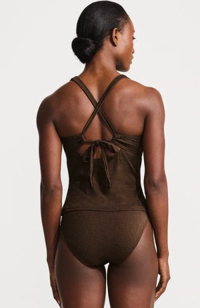 Lands' End Shine Ribbed Tankini Top And High Waisted Bottom Swimsuit Set