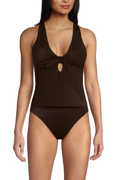 Lands' End Shine Ribbed Tankini Top And High Waisted Bottom Swimsuit Set