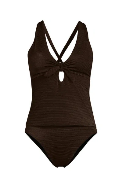 Lands' End Shine Ribbed Tankini Top And High Waisted Bottom Swimsuit Set