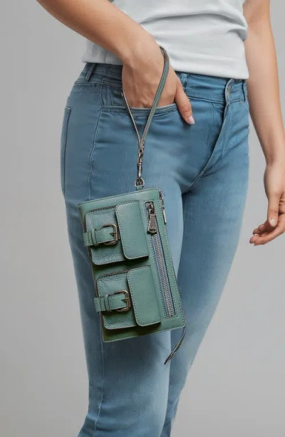 Aimee Kestenberg Saddle-up Leather Wristlet Clutch In Green
