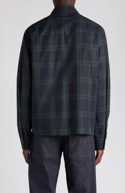 Moncler Cotton Gabarine Shirt Jacket With Check Pattern In Blue
