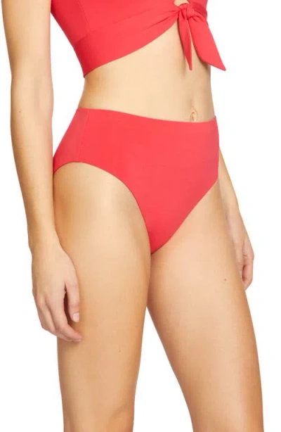 Robin Piccone Ava High Waist Bikini Bottoms In Red