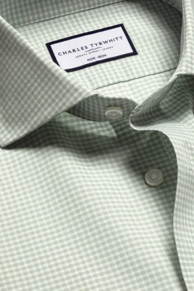Charles Tyrwhitt Men's Non-iron Gingham Dress Shirt In Green