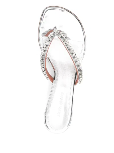 Amina Muaddi Sabot Infradito Gigi In Pelle Argento  Donna In Metallic