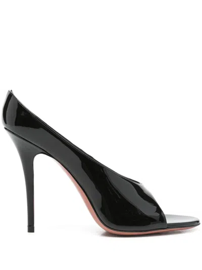 Amina Muaddi Black Calf Leather Bos Taurus Stiletto Heel Sandals In Black