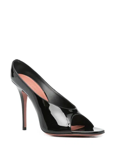 Amina Muaddi Black Calf Leather Bos Taurus Stiletto Heel Sandals In Black