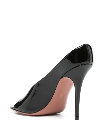 Amina Muaddi Black Calf Leather Bos Taurus Stiletto Heel Sandals In Black