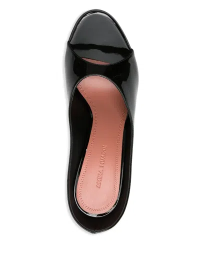 Amina Muaddi Black Calf Leather Bos Taurus Stiletto Heel Sandals In Black