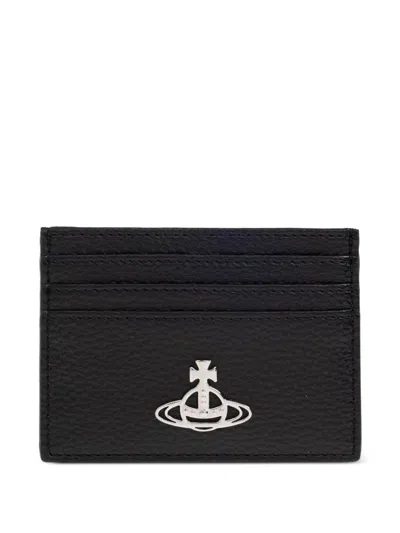 Vivienne Westwood Slim Textured Leather Card Holder In Black