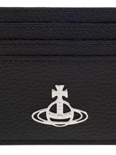 Vivienne Westwood Slim Textured Leather Card Holder In Black