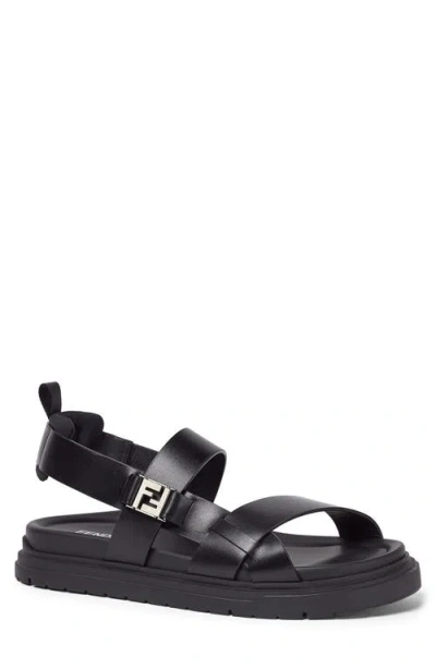 Fendi Ff Leather Sandals In Black