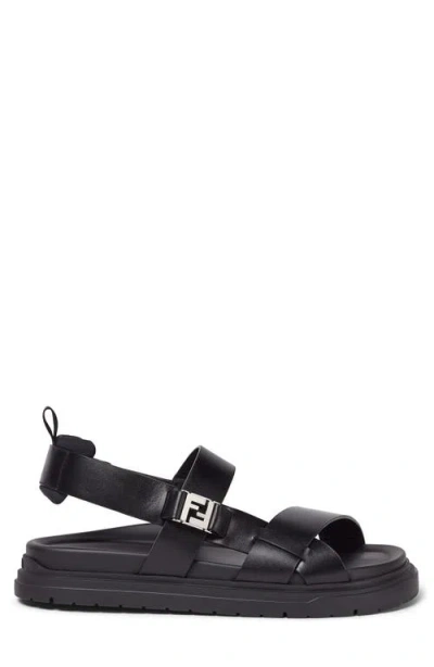 Fendi Ff Leather Sandals In Black