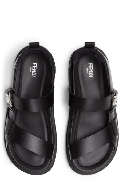 Fendi Ff Leather Sandals In Black