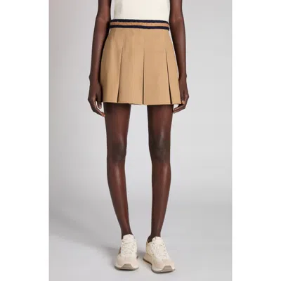 Moncler Pleated Cotton Stretch Gabardine Miniskirt In Brown