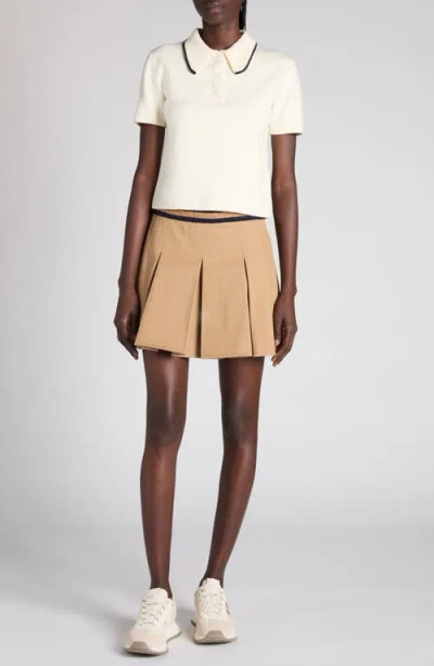 Moncler Pleated Cotton Stretch Gabardine Miniskirt In Brown