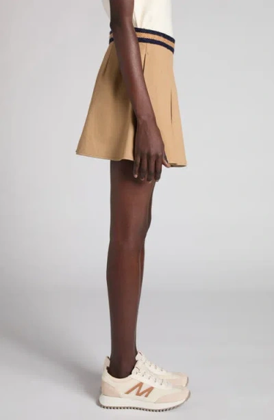 Moncler Pleated Cotton Stretch Gabardine Miniskirt In Brown
