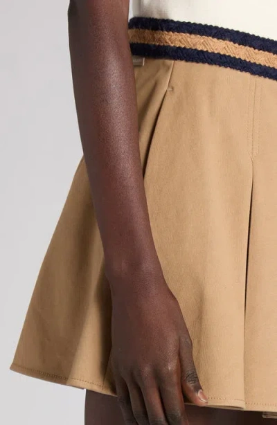 Moncler Pleated Cotton Stretch Gabardine Miniskirt In Brown