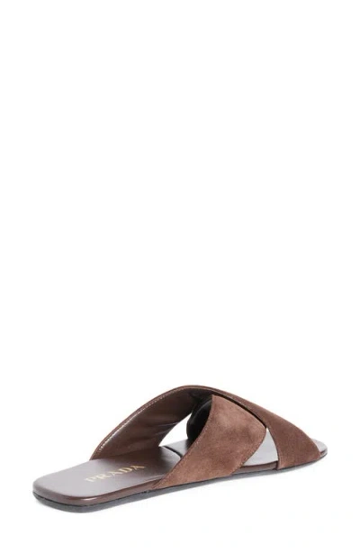 Prada Crisscross Slide Sandal In Brown