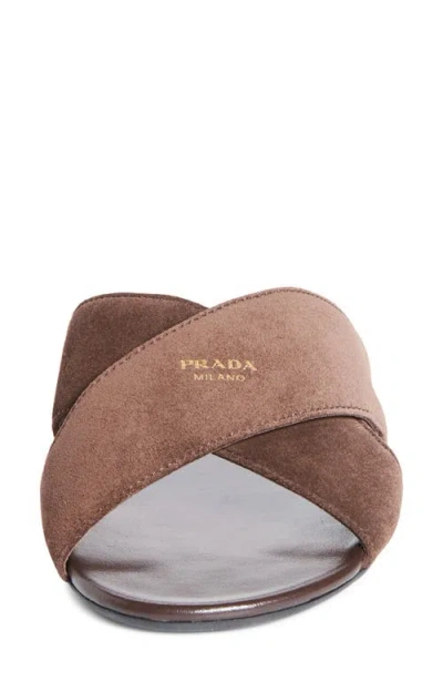 Prada Crisscross Slide Sandal In Brown