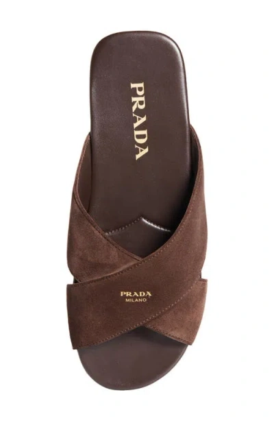 Prada Crisscross Slide Sandal In Brown