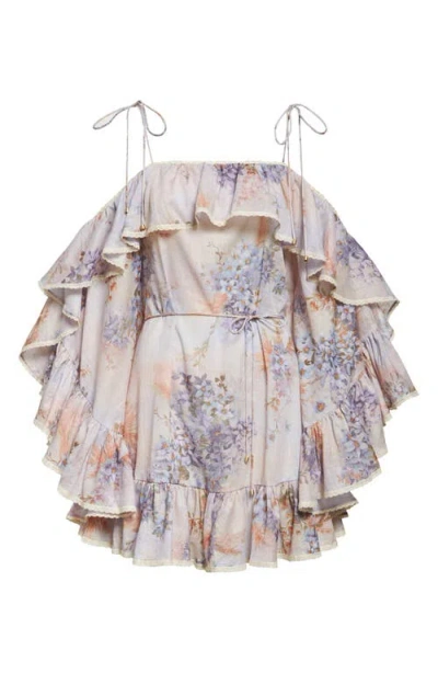 Zimmermann Womens Floral-print Ruffle Mini Dress Lilac Botanical Floral Xxs In Purple