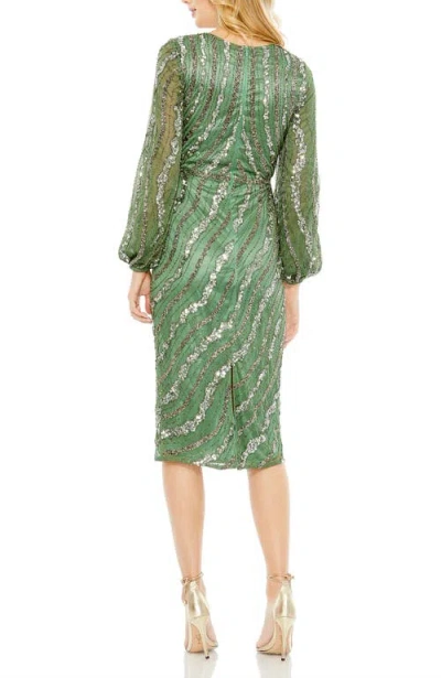 Mac Duggal 5573 Sequin Beaded Long Sleeve Cocktail Midi Dress