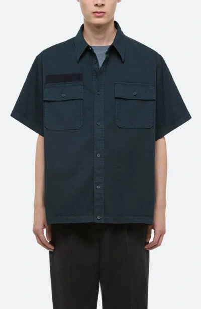 Helmut Lang Gd Uniform Short Sleeve Stretch Twill Button Up Shirt