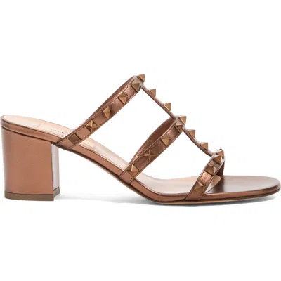Valentino Garavani Studded Block Heel Leather Sandals In Neutral