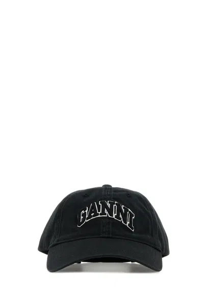 Ganni Womens Black Brand-embroidered Cotton-canvas Cap In Black