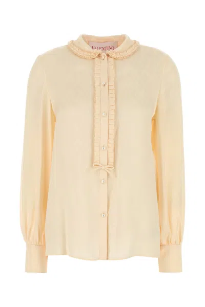 Valentino "toute La V" Silk Jacquard Shirt In Neutral