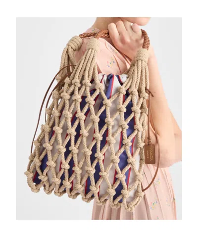 Prada Mesh Handbag With Braided Handles And Knotted Net Design