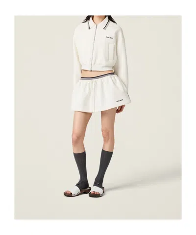 Miu Miu Collared Design Piquet Jacket In White