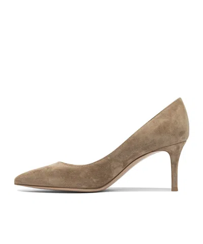 Gianvito Rossi Mid-height Beige Suede And Leather Heeled Shoes In Brown