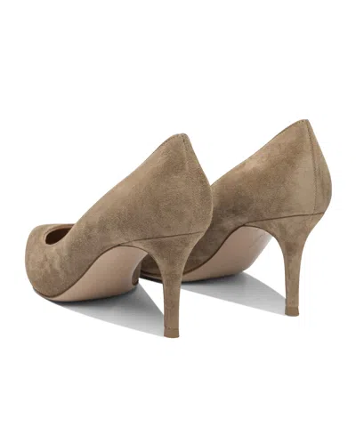 Gianvito Rossi Mid-height Beige Suede And Leather Heeled Shoes In Brown