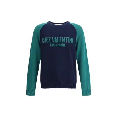 Valentino Men's Maglia Knitwear Chez Sweater In Blue