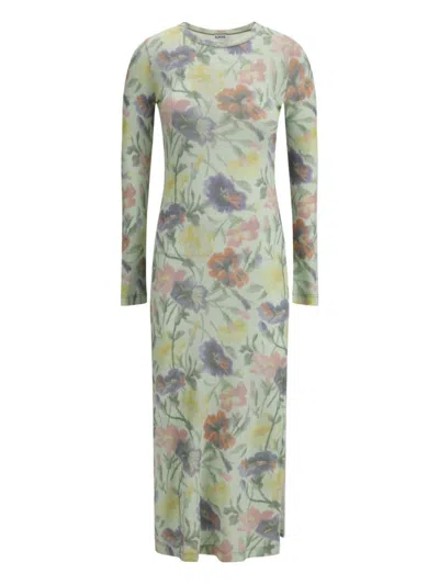 Loewe Ribbed Floral-print Silk-blend Midi Dress In Green