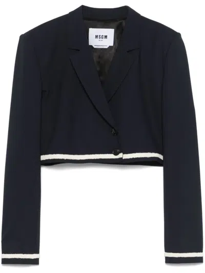 Msgm Wool Jacket With Contrast Trim And Shoulder Pads In Black