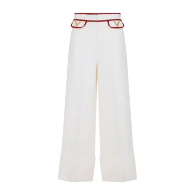 Valentino Ivory Trousers With Gold V In Neutral