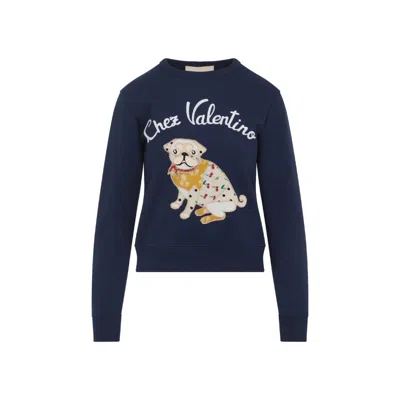Valentino Dog Design Cotton Sweatshirt In Blue