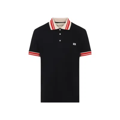 Valentino Cotton Piqué Polo Shirt With Vlogo Patch In Black