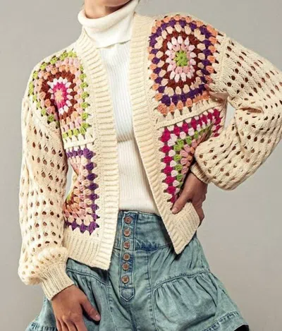 Fashion Week Burst Of Color Patchwork Cardigan In Cream