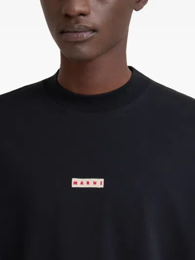 Marni Cotton T Shirt With Logo Print In Black