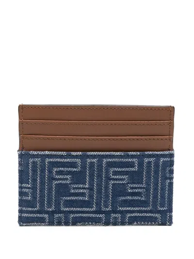 Fendi Jacquard Ff Fabric Cardholder With Denim Effect In Blue