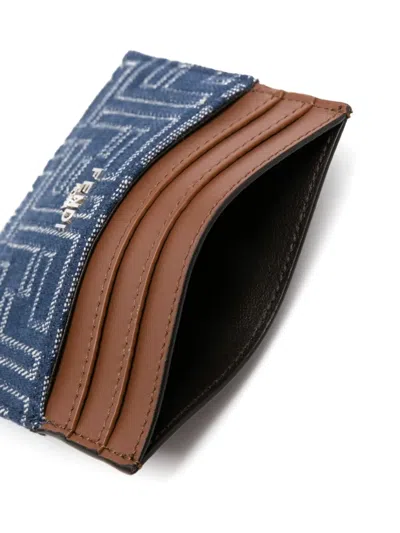 Fendi Jacquard Ff Fabric Cardholder With Denim Effect In Blue